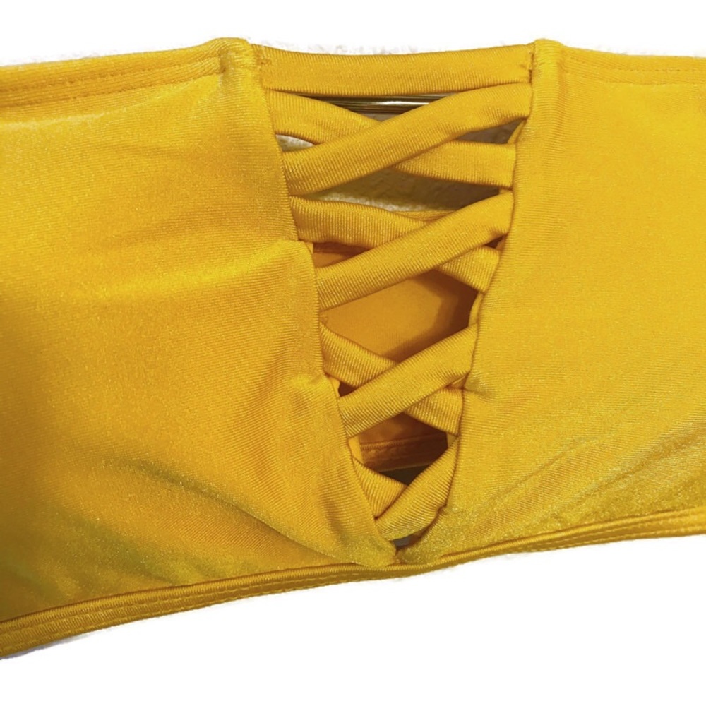 3/$20 Mustard Yellow Bandeau Bikini Top Marigold - Picture 5 of 5